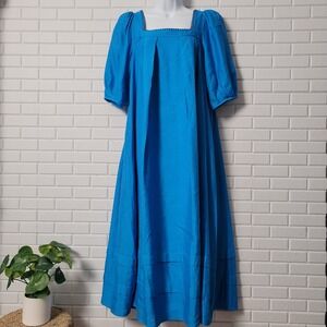 Hunter Bell Waverly Dress Small Blue Square Neck Maxi Linen w/ Pockets NWT